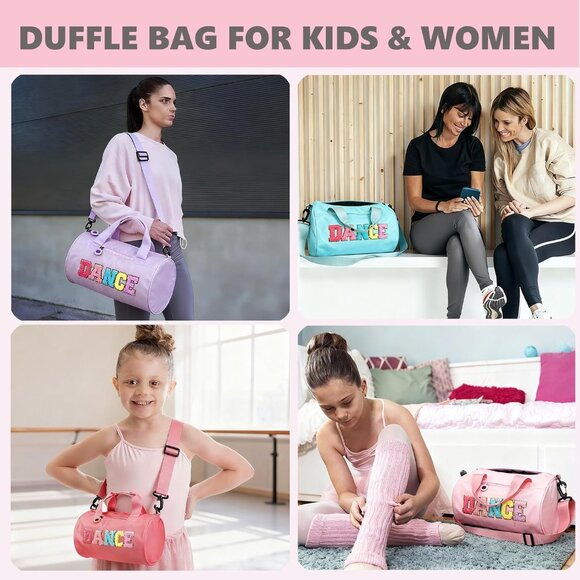 Fashionable Duffle Bag for Kids - Cute Purple Dance Bag with 'DANCE' Embroidery - Picture 4 of 7